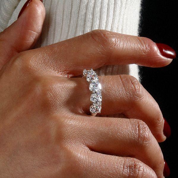 Half Eternity Cushion Cut Wedding Band in Rhodium Plated Sterling Silver