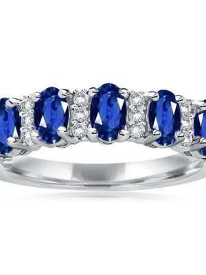 Blue Oval Sterling Silver Half Wedding Band - 1.25 CT. TW.