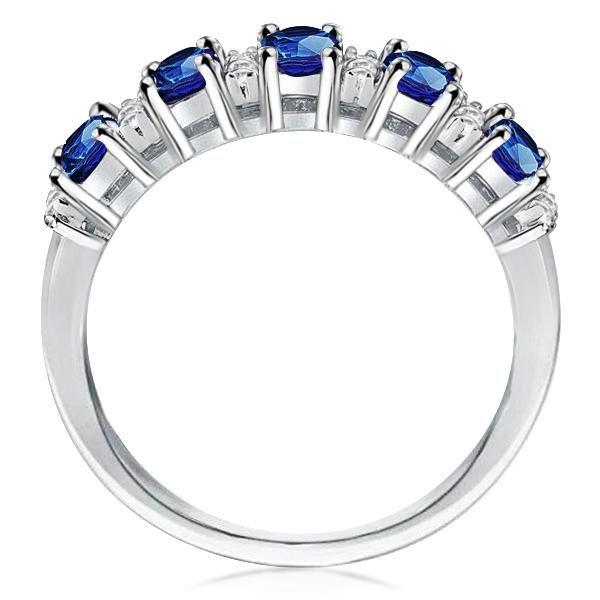 Blue Oval Sterling Silver Half Wedding Band - 1.25 CT. TW.