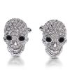 Sterling Silver Skull Cufflinks with White Sapphire Accents