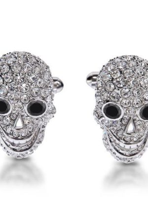 Sterling Silver Skull Cufflinks with White Sapphire Accents