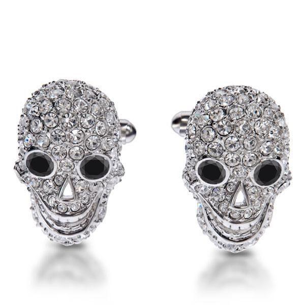 Sterling Silver Skull Cufflinks with White Sapphire Accents