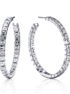 Asscher Cut Hoop Earrings for Women - Sterling Silver, 2 CT Diamond Equivalent
