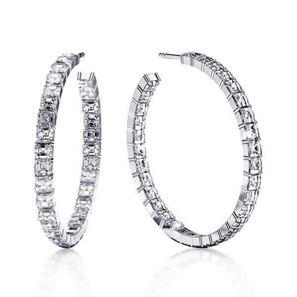 Asscher Cut Hoop Earrings for Women - Sterling Silver, 2 CT Diamond Equivalent