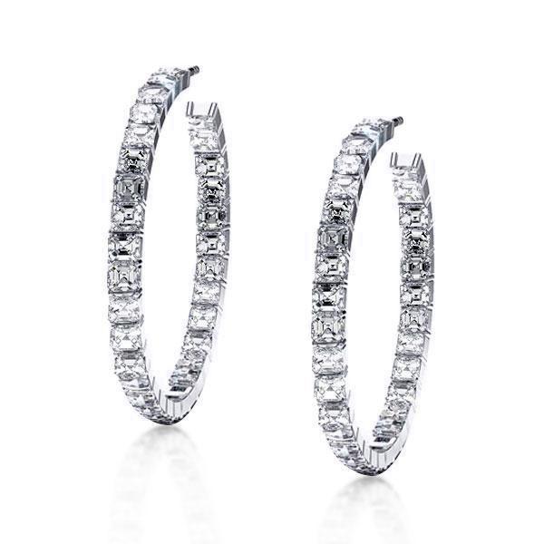 Asscher Cut Hoop Earrings for Women - Sterling Silver, 2 CT Diamond Equivalent