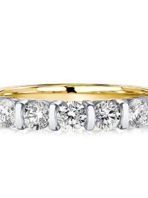 Two-Tone White Sapphire Wedding Band for Women - Sterling Silver & Yellow Gold