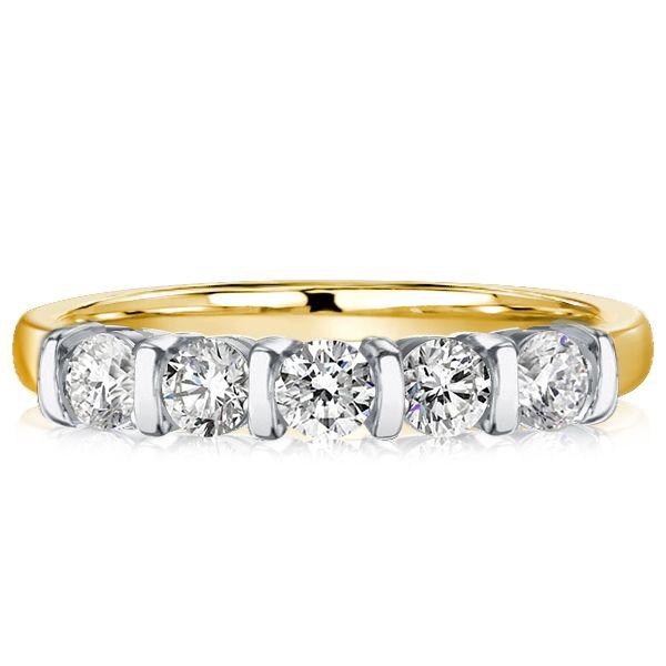 Two-Tone White Sapphire Wedding Band for Women - Sterling Silver & Yellow Gold