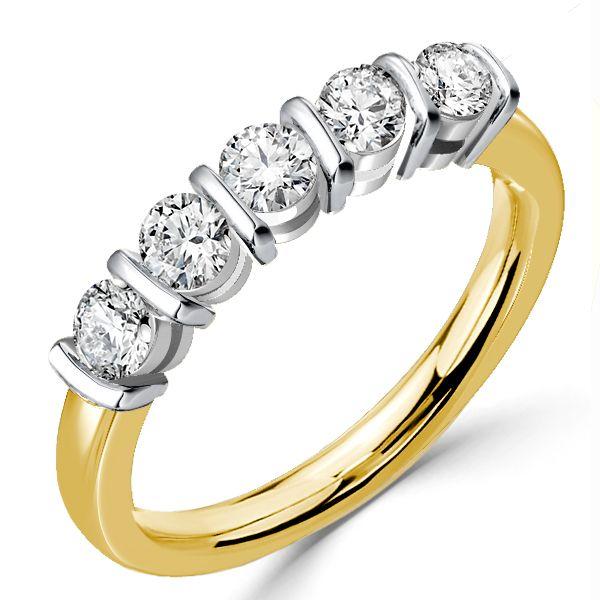 Two-Tone White Sapphire Wedding Band for Women - Sterling Silver & Yellow Gold