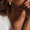 Cushion Cut Yellow Topaz Necklace and Earrings Jewelry Set in Rhodium Plated Sterling Silver