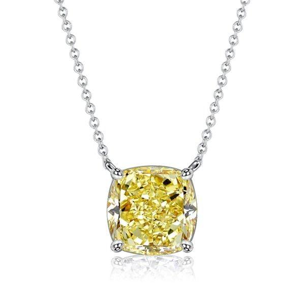 Cushion Cut Yellow Topaz Necklace and Earrings Jewelry Set in Rhodium Plated Sterling Silver
