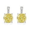 Cushion Cut Yellow Topaz Necklace and Earrings Jewelry Set in Rhodium Plated Sterling Silver