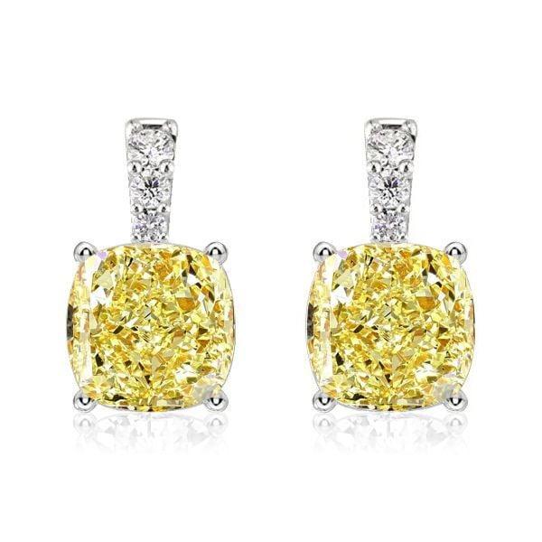 Cushion Cut Yellow Topaz Necklace and Earrings Jewelry Set in Rhodium Plated Sterling Silver