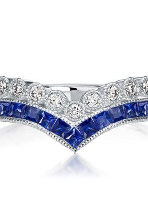 Blue Topaz Milgrain Double Row Half Eternity Wedding Band in Sterling Silver