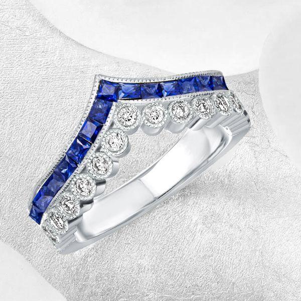 Blue Topaz Milgrain Double Row Half Eternity Wedding Band in Sterling Silver