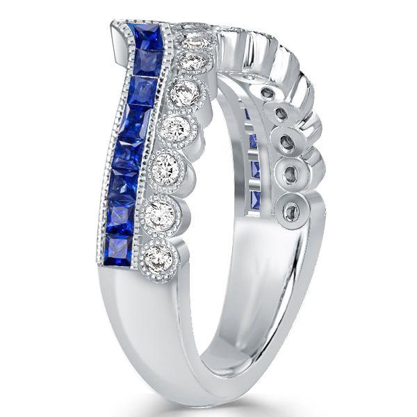 Blue Topaz Milgrain Double Row Half Eternity Wedding Band in Sterling Silver
