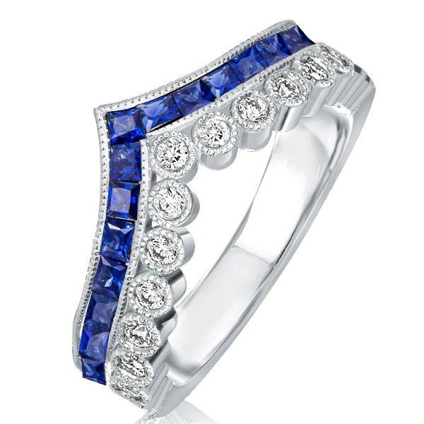 Blue Topaz Milgrain Double Row Half Eternity Wedding Band in Sterling Silver