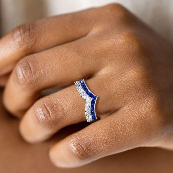Blue Topaz Milgrain Double Row Half Eternity Wedding Band in Sterling Silver