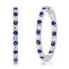 Blue Sapphire Baguette Hoop Earrings - Sterling Silver (7.2 CT)