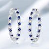 Blue Sapphire Baguette Hoop Earrings - Sterling Silver (7.2 CT)