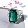 Two-Tone Emerald Cut Three Stone Halo Engagement Ring, Sterling Silver