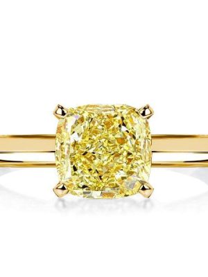 Cushion Cut Golden Yellow Topaz Solitaire Engagement Ring in 18K Gold Plated Sterling Silver