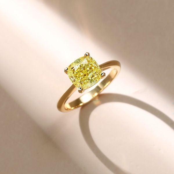 Cushion Cut Golden Yellow Topaz Solitaire Engagement Ring in 18K Gold Plated Sterling Silver