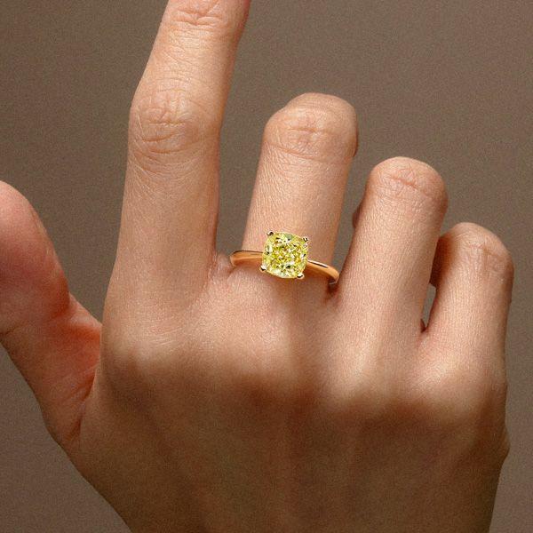 Cushion Cut Golden Yellow Topaz Solitaire Engagement Ring in 18K Gold Plated Sterling Silver