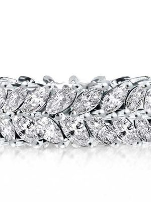 Double Row Marquise Cut Eternity Wedding Band in Rhodium Plated Sterling Silver