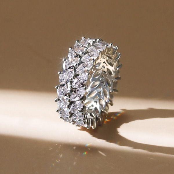 Double Row Marquise Cut Eternity Wedding Band in Rhodium Plated Sterling Silver