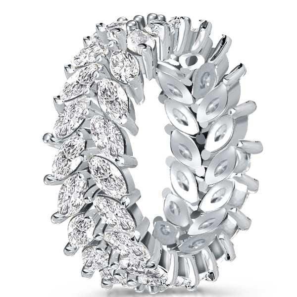 Double Row Marquise Cut Eternity Wedding Band in Rhodium Plated Sterling Silver