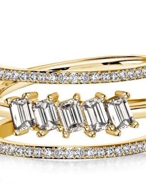 Emerald Cut Engagement Ring Spiral Design Stackable 18K Gold Plated Sterling Silver