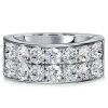Two Row Round Cut Cubic Zirconia Half Eternity Wedding Band in Sterling Silver