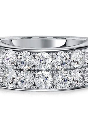 Two Row Round Cut Cubic Zirconia Half Eternity Wedding Band in Sterling Silver