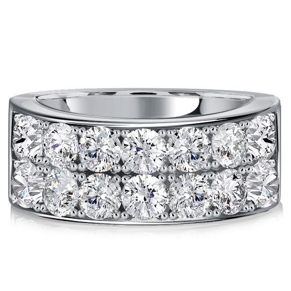 Two Row Round Cut Cubic Zirconia Half Eternity Wedding Band in Sterling Silver