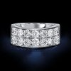 Two Row Round Cut Cubic Zirconia Half Eternity Wedding Band in Sterling Silver