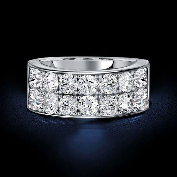 Two Row Round Cut Cubic Zirconia Half Eternity Wedding Band in Sterling Silver