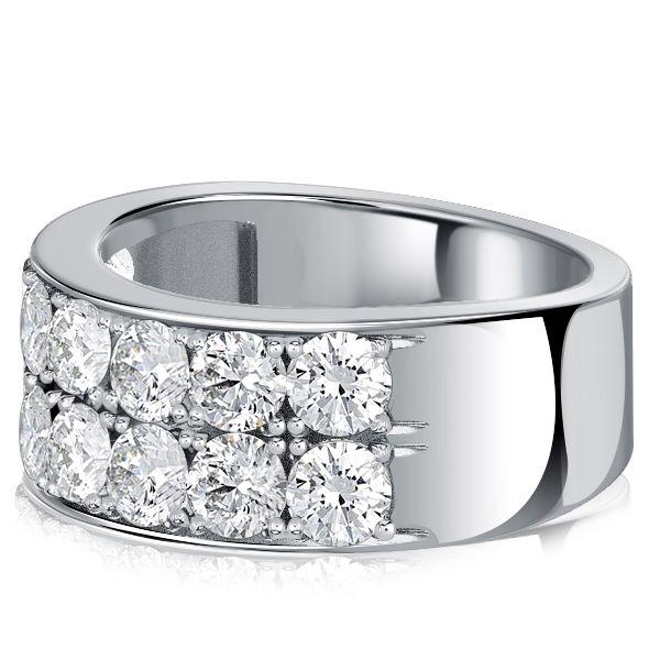 Two Row Round Cut Cubic Zirconia Half Eternity Wedding Band in Sterling Silver