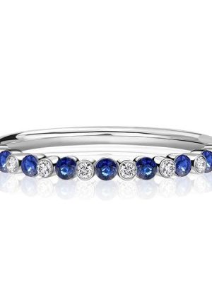Sterling Silver Alternating White and Blue Sapphire Bezel Wedding Band (0.32 CT. TW.)