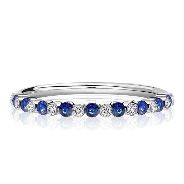Sterling Silver Alternating White and Blue Sapphire Bezel Wedding Band (0.32 CT. TW.)
