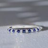 Sterling Silver Alternating White and Blue Sapphire Bezel Wedding Band (0.32 CT. TW.)