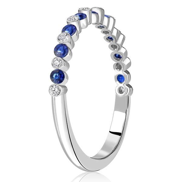 Sterling Silver Alternating White and Blue Sapphire Bezel Wedding Band (0.32 CT. TW.)