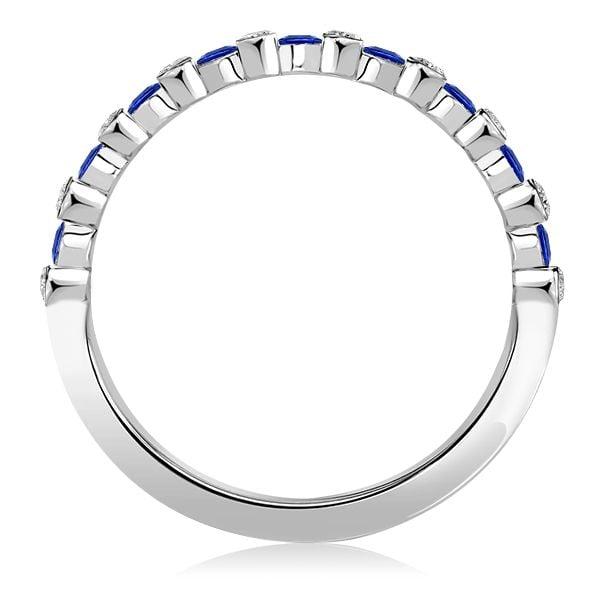 Sterling Silver Alternating White and Blue Sapphire Bezel Wedding Band (0.32 CT. TW.)