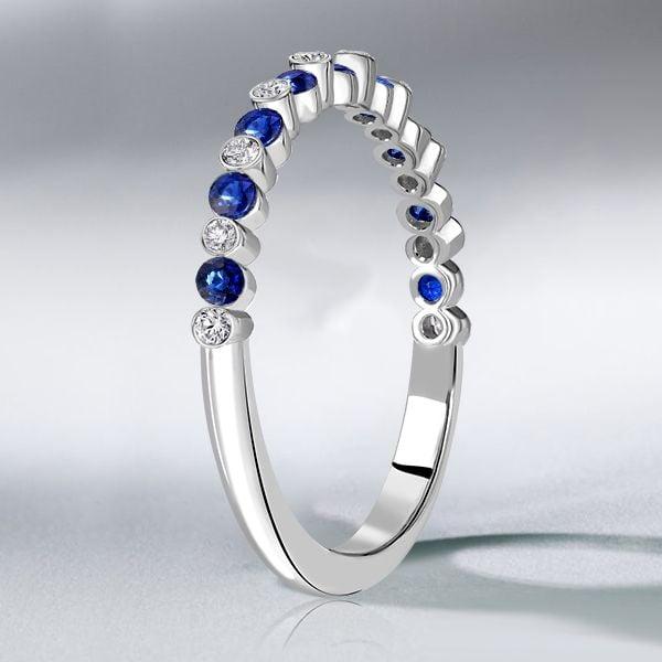 Sterling Silver Alternating White and Blue Sapphire Bezel Wedding Band (0.32 CT. TW.)