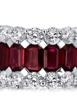 Emerald & Garnet Wedding Band - 925 Sterling Silver Half Eternity Ring