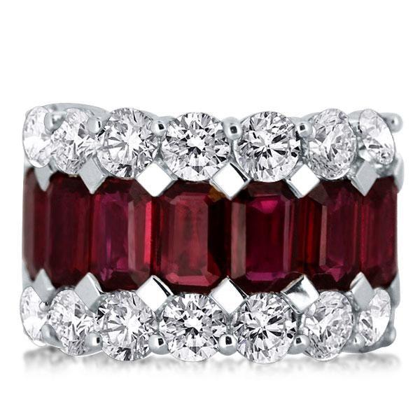Emerald & Garnet Wedding Band - 925 Sterling Silver Half Eternity Ring