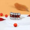 Emerald & Garnet Wedding Band - 925 Sterling Silver Half Eternity Ring