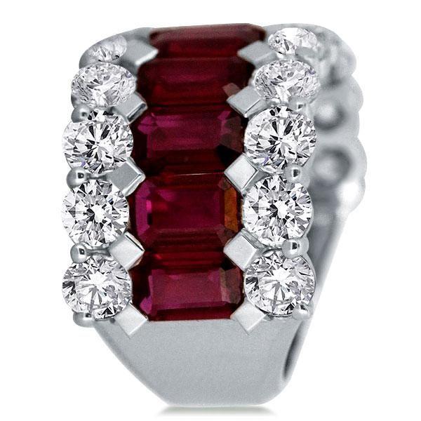 Emerald & Garnet Wedding Band - 925 Sterling Silver Half Eternity Ring