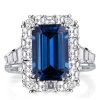 Emerald Cut Blue Sapphire Halo Ring in Sterling Silver