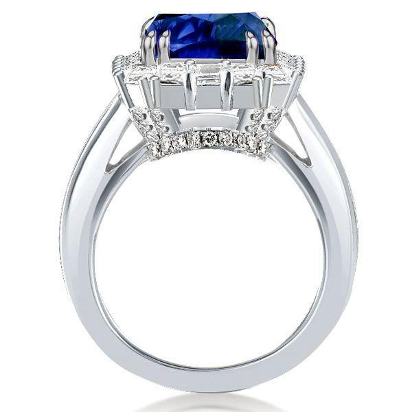 Emerald Cut Blue Sapphire Halo Ring in Sterling Silver