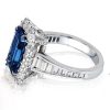Emerald Cut Blue Sapphire Halo Ring in Sterling Silver